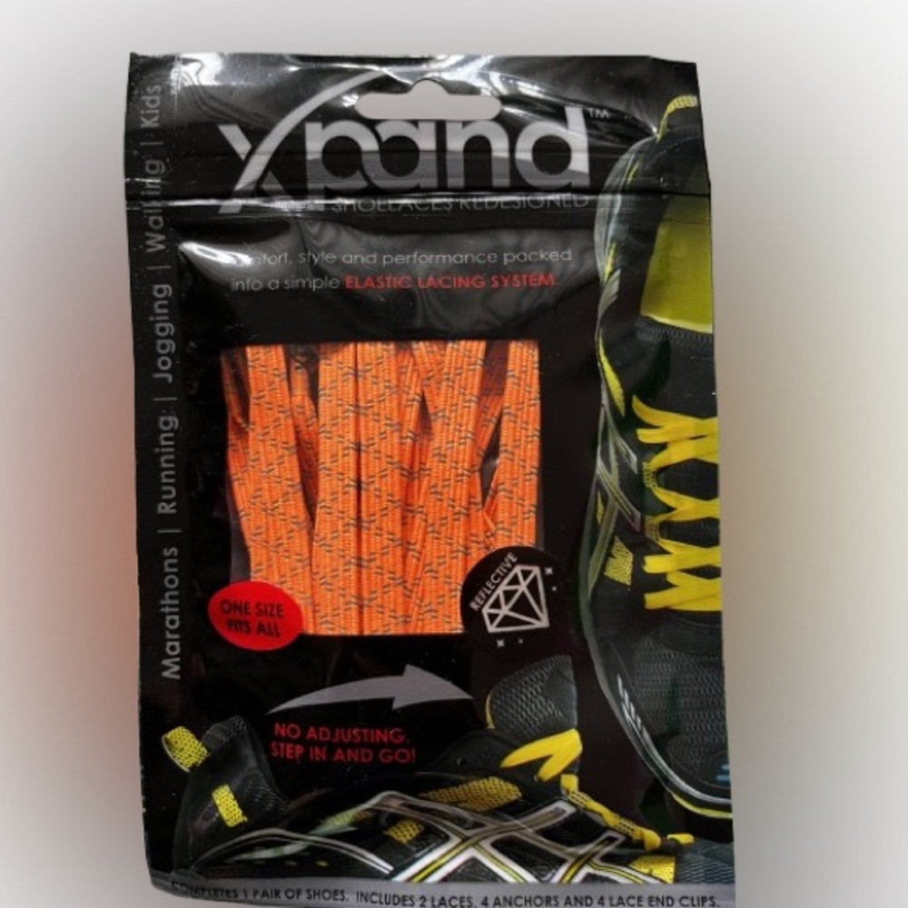 Xpand stretch no-tie laces - orange w/reflector